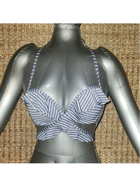Aerie Blue and Silver Bikini Top with Chevron Stripes NWOT
